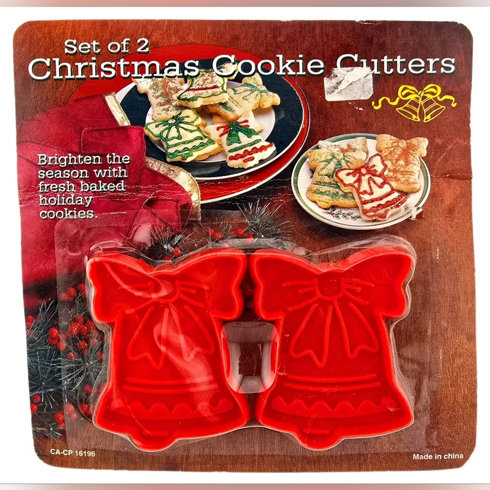 Vintage Christmas Cookie Cutters Bells & Trees NOS 6pcs. Plastic